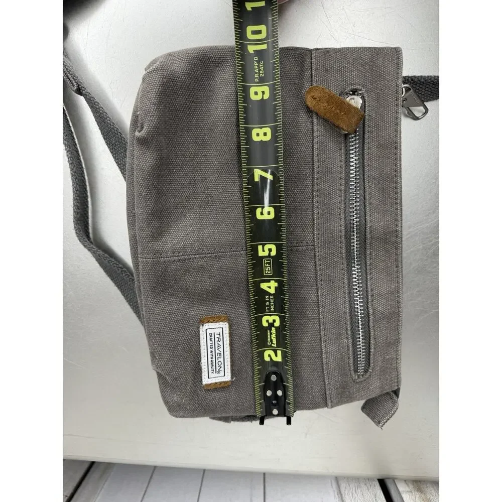 Travelon Heritage Crossbody Bag Gray RFID Cotton Canvas Suede Trim